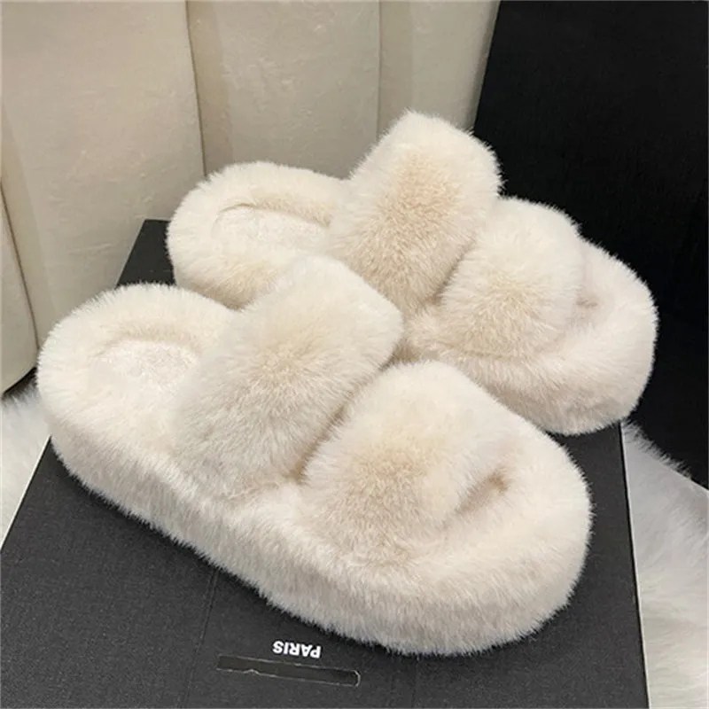 Lovely Sweet Short Plush Extra Warm Thicken Outsole Slippers for Lady