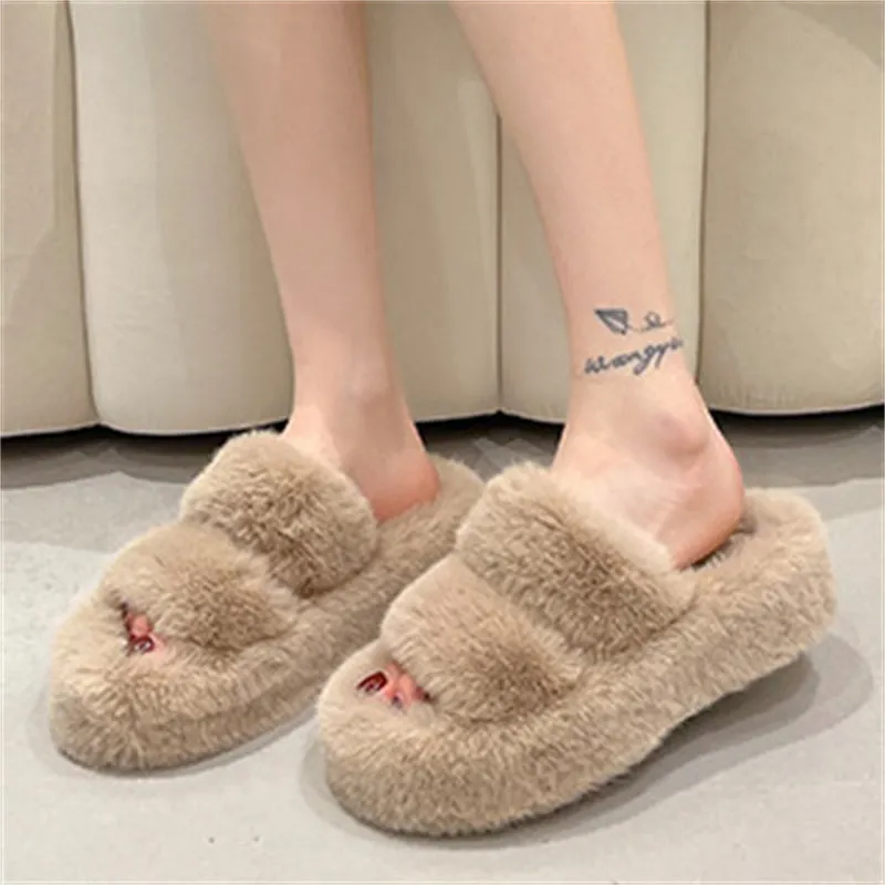 Lovely Sweet Short Plush Extra Warm Thicken Outsole Slippers for Lady