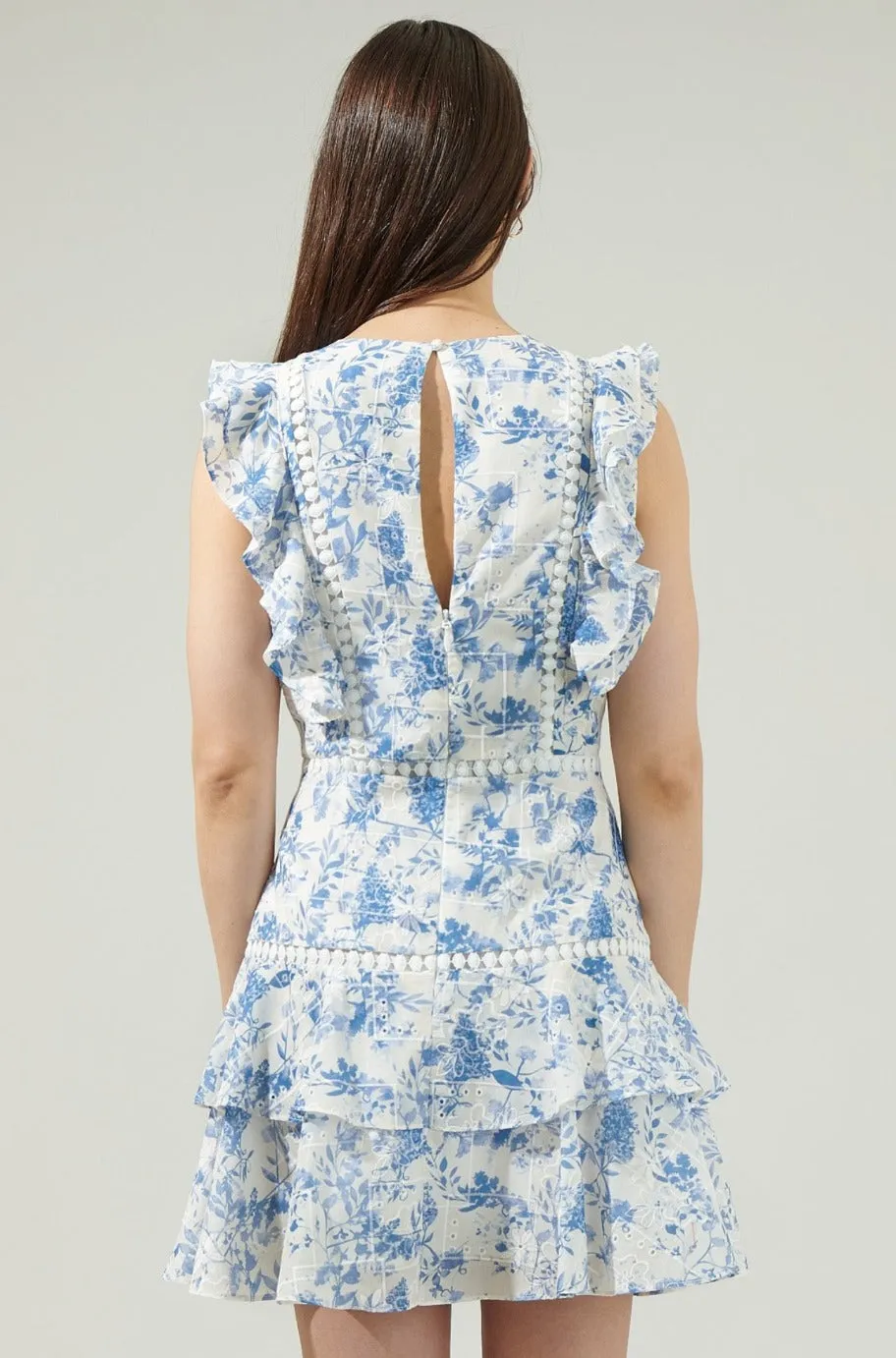 Marie Blue and White Ruffle Dress