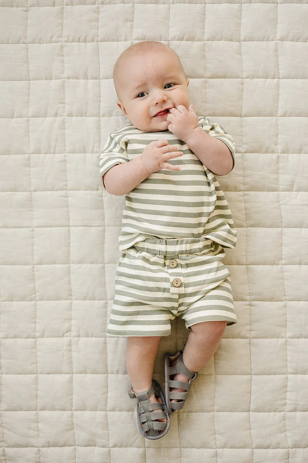 Mebie Baby Stripe Button Short Set