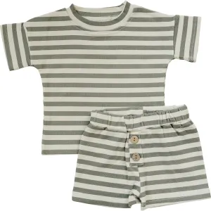 Mebie Baby Stripe Button Short Set