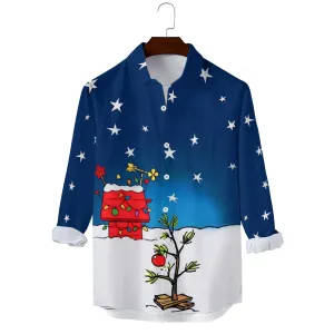 Men's Casual Cartoon Tree Printed Long Sleeve Shirt 2312000435