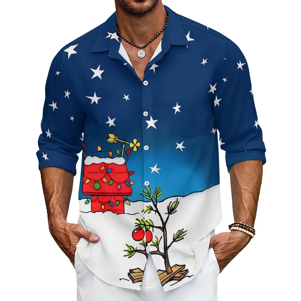 Men's Casual Cartoon Tree Printed Long Sleeve Shirt 2312000435