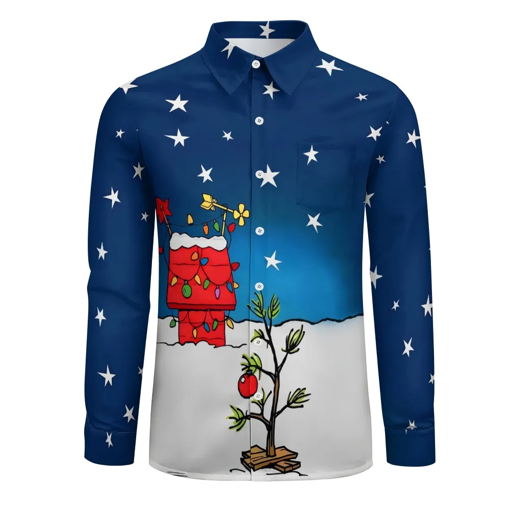 Men's Casual Cartoon Tree Printed Long Sleeve Shirt 2312000435