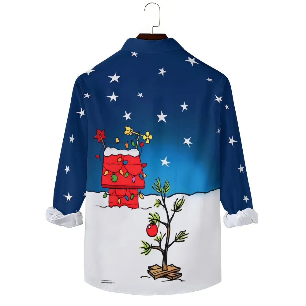 Men's Casual Cartoon Tree Printed Long Sleeve Shirt 2312000435