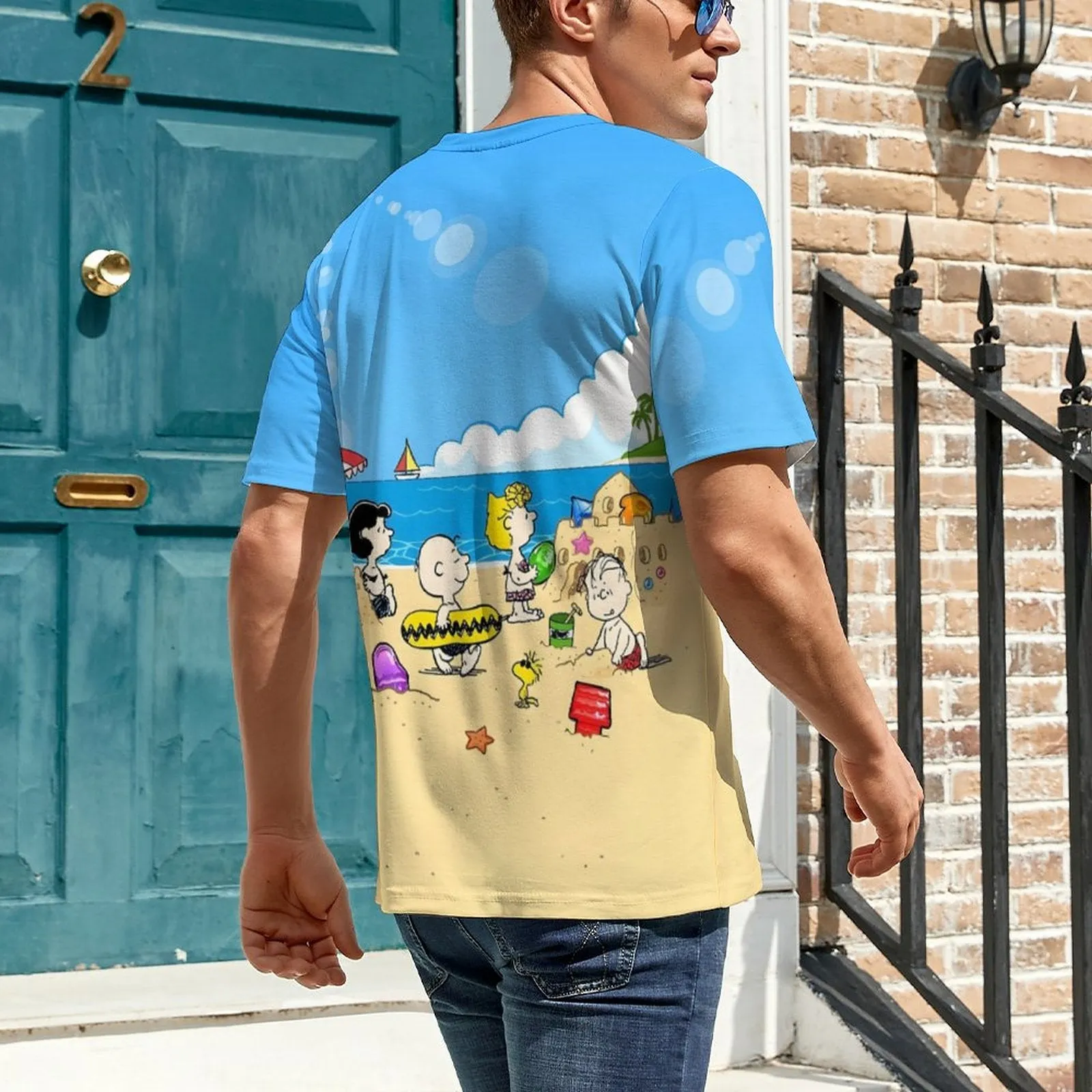 Men's Casual Cartoon Vacation Beach Printed Long Sleeve Shirt 2401000037