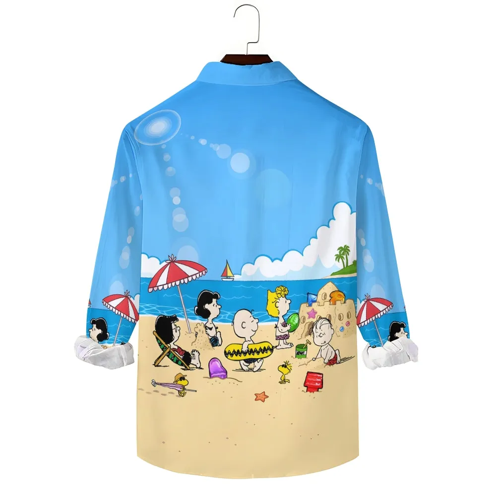 Men's Casual Cartoon Vacation Beach Printed Long Sleeve Shirt 2401000037