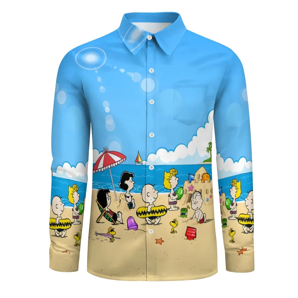 Men's Casual Cartoon Vacation Beach Printed Long Sleeve Shirt 2401000037
