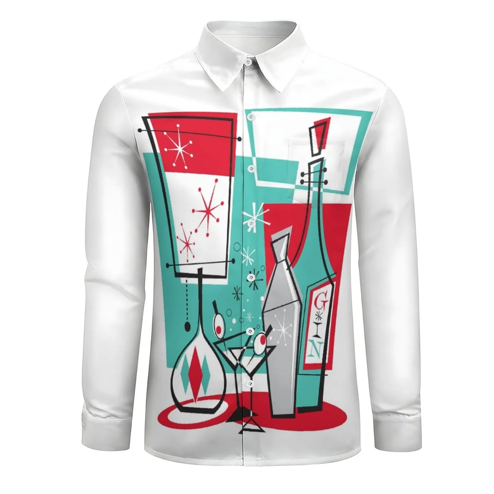 Men's Casual Cocktail Bottle Printed Long Sleeve Shirt 2312000272