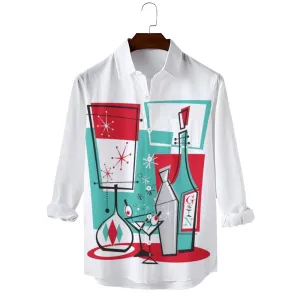 Men's Casual Cocktail Bottle Printed Long Sleeve Shirt 2312000272