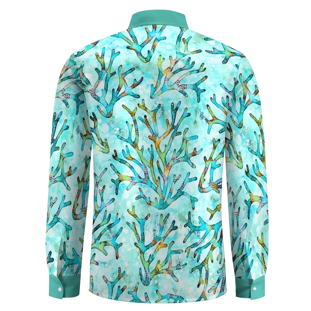 Men's Casual Coral Printed Long Sleeve Shirt 2403000597