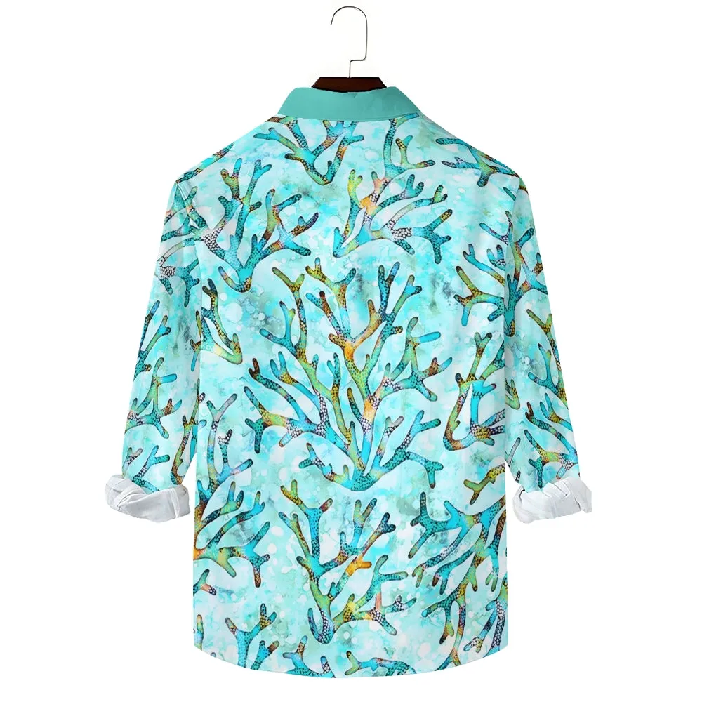 Men's Casual Coral Printed Long Sleeve Shirt 2403000597