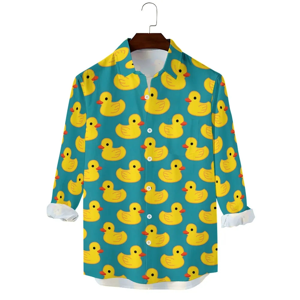 Men's Casual Little Yellow Duck Printed Long Sleeve Shirt 2312000205