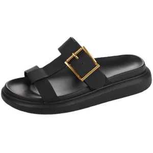 Mens Casual Streetwear Slip On High Quality Leather Beach Slippers