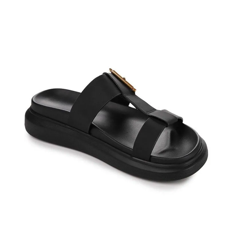 Mens Casual Streetwear Slip On High Quality Leather Beach Slippers