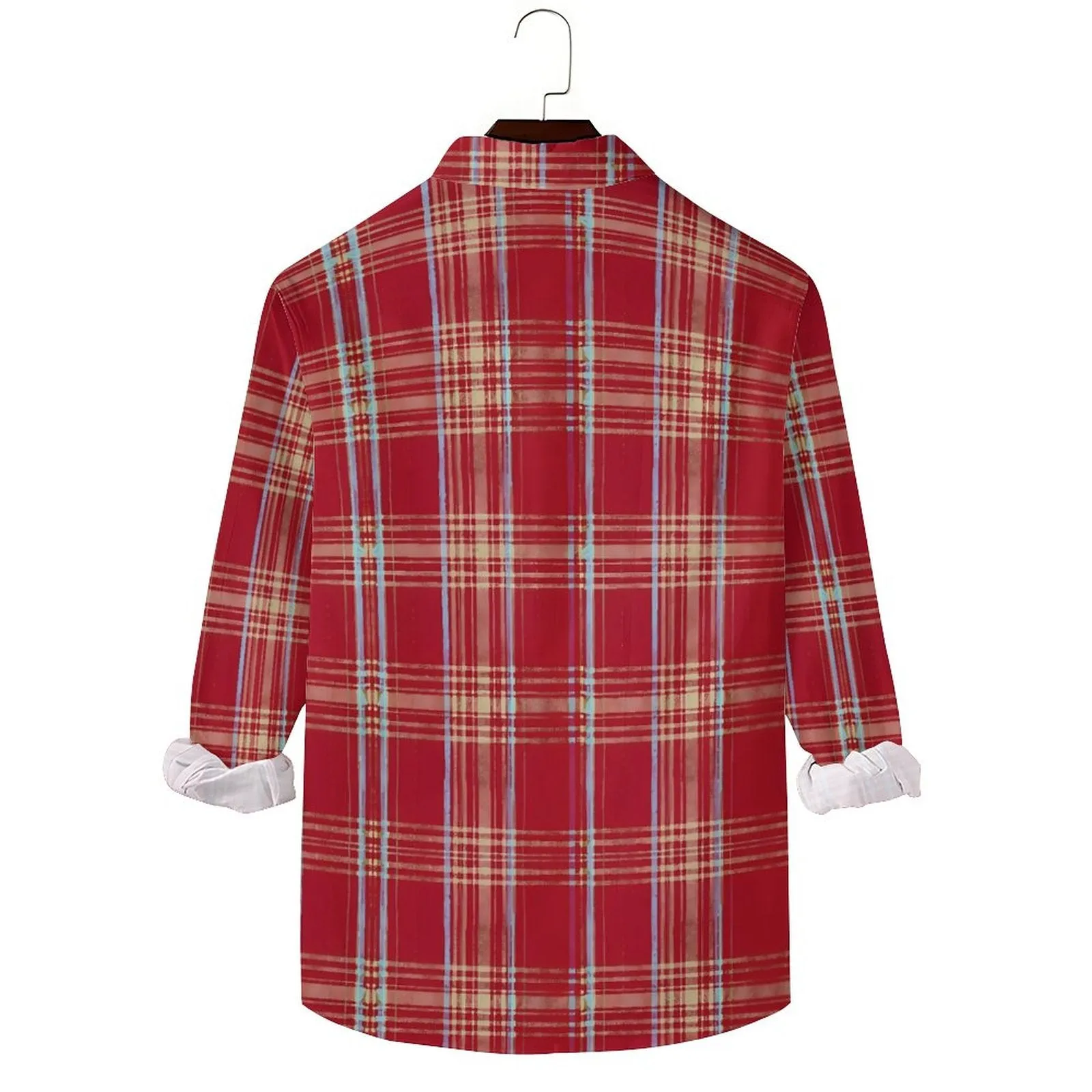 Men's Casual Vacation Red Plaid Printed Long Sleeve Shirt 2312000199