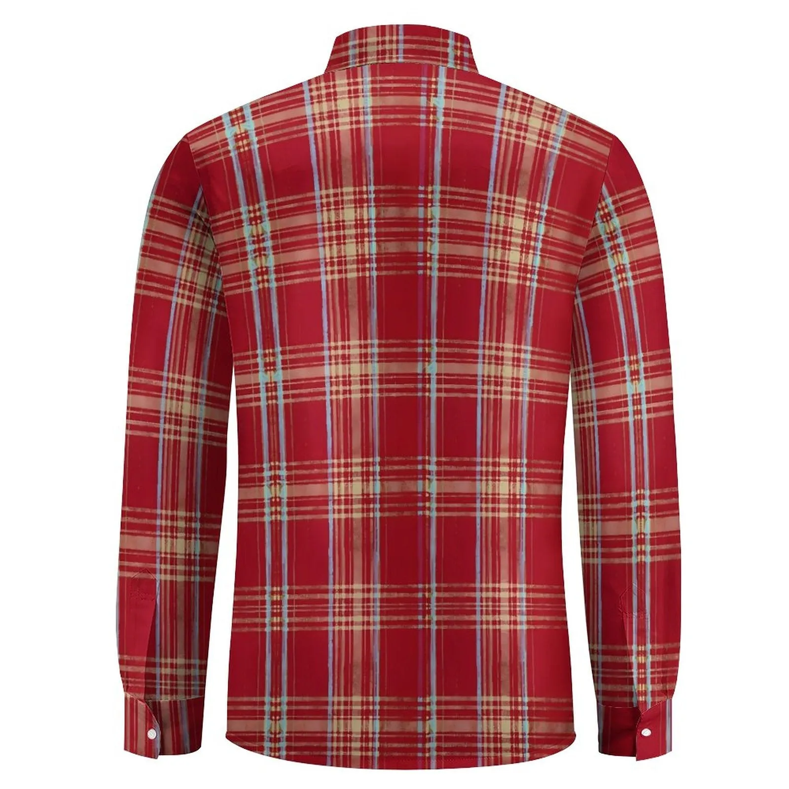 Men's Casual Vacation Red Plaid Printed Long Sleeve Shirt 2312000199