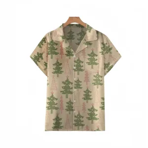 Men's Christmas Tree Casual Cuban Collar Short Sleeve Shirt 2410006010