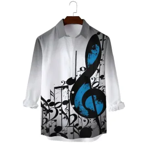 Men's Music Notes Gradient Casual Printed Long Sleeve Shirt 2402000109