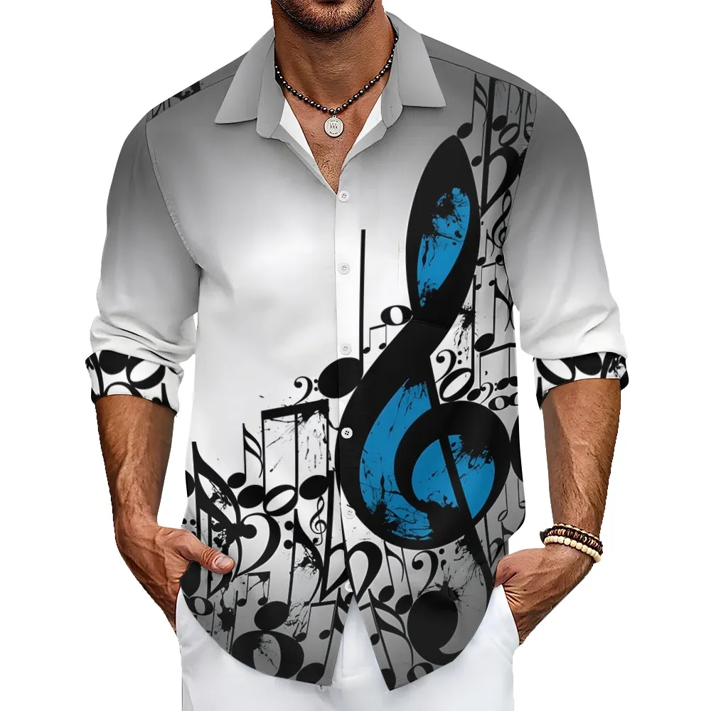 Men's Music Notes Gradient Casual Printed Long Sleeve Shirt 2402000109
