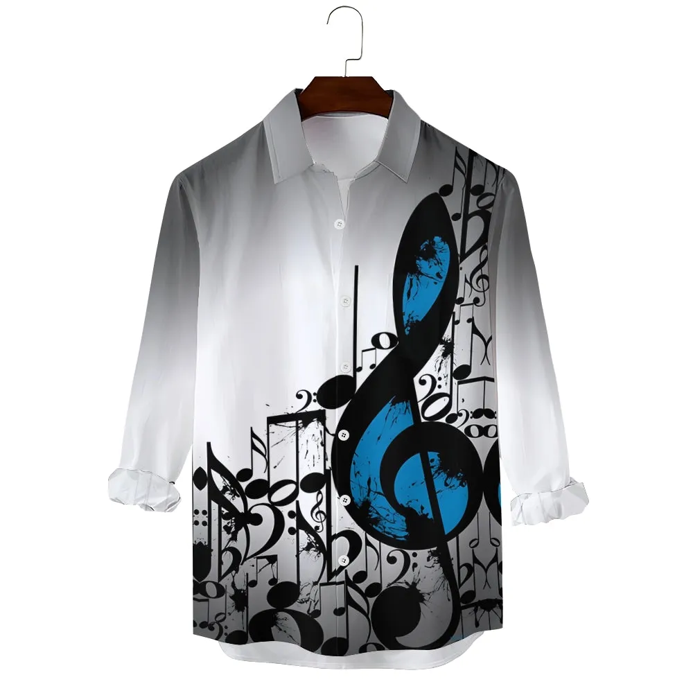 Men's Music Notes Gradient Casual Printed Long Sleeve Shirt 2402000109