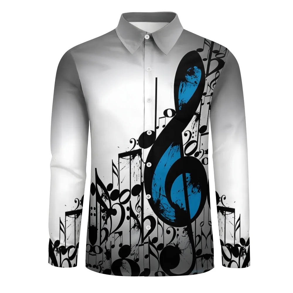 Men's Music Notes Gradient Casual Printed Long Sleeve Shirt 2402000109