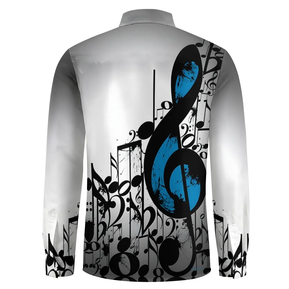 Men's Music Notes Gradient Casual Printed Long Sleeve Shirt 2402000109