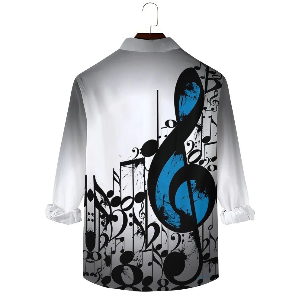 Men's Music Notes Gradient Casual Printed Long Sleeve Shirt 2402000109