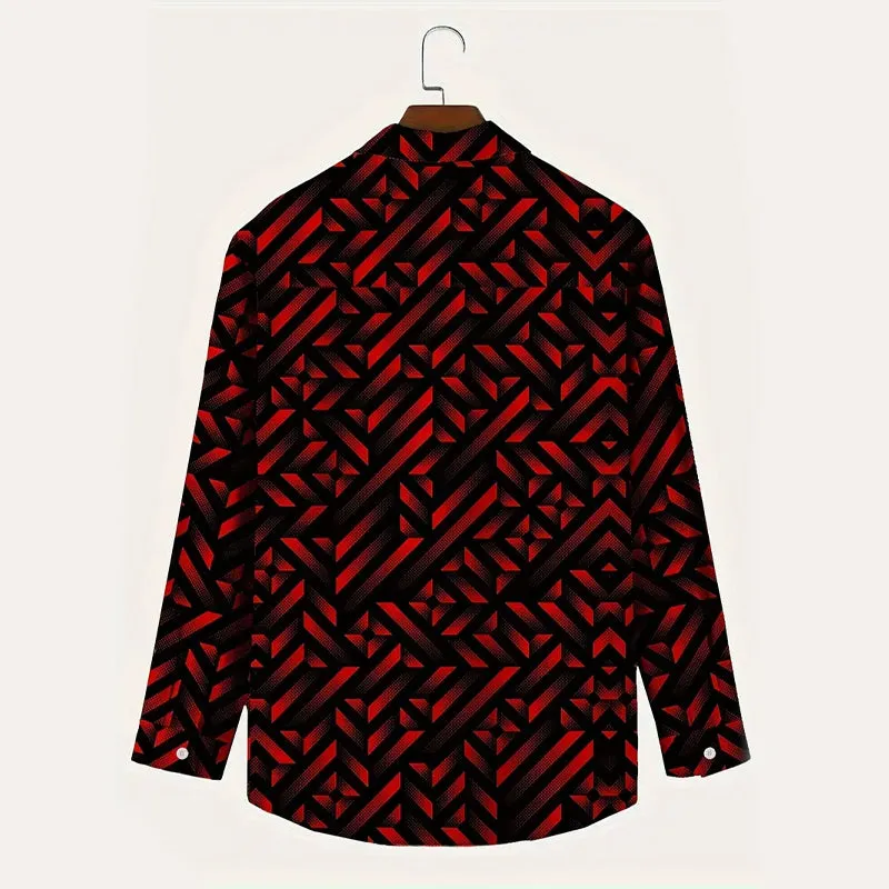 Men's Vintage-Inspired Geometric Plaid Print Shirt