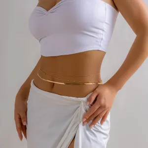 Minimalist Multi-Layer Metal Flat Snake Chain Waist Chain Sexy Bikini Summer Body Jewelry