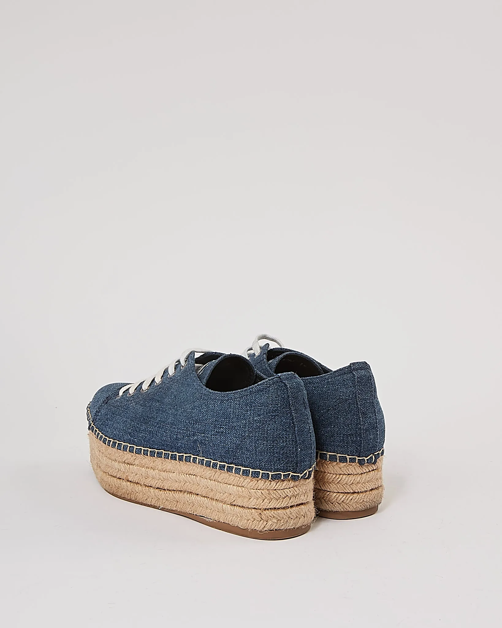 Miu Miu Blue Denim Leather Platform Espadrilles - 39