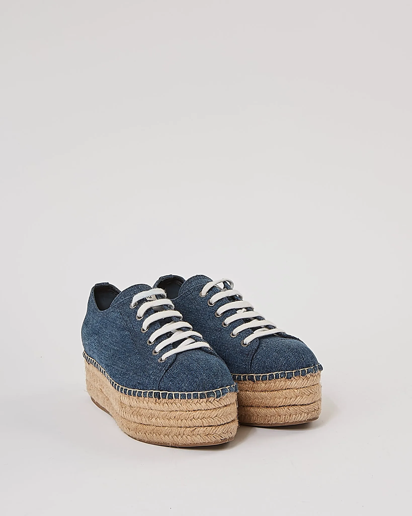 Miu Miu Blue Denim Leather Platform Espadrilles - 39