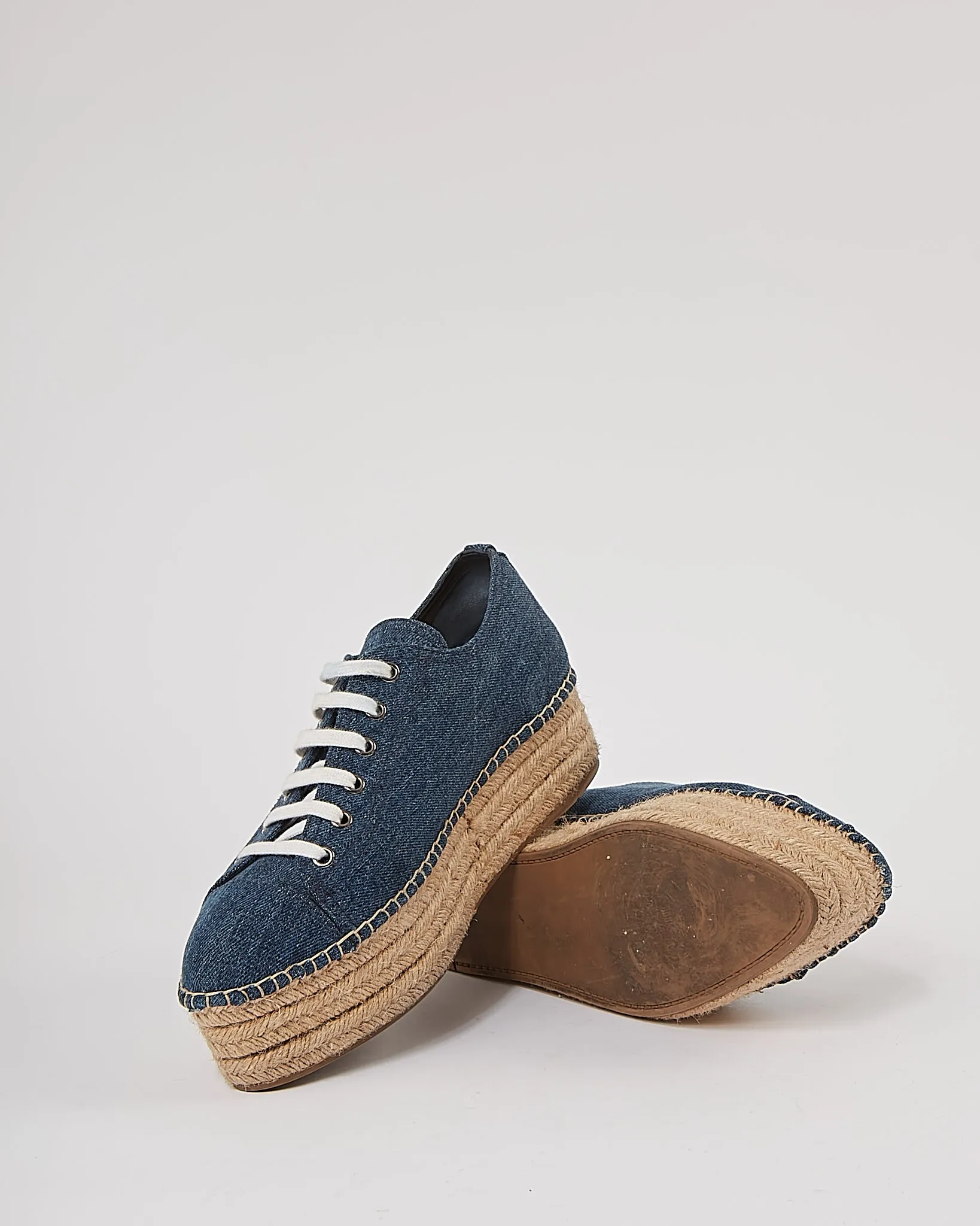 Miu Miu Blue Denim Leather Platform Espadrilles - 39