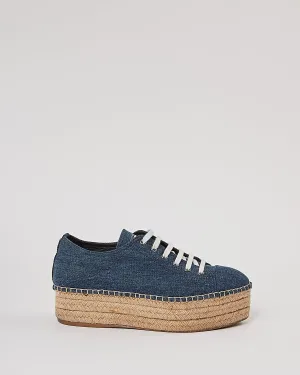 Miu Miu Blue Denim Leather Platform Espadrilles - 39