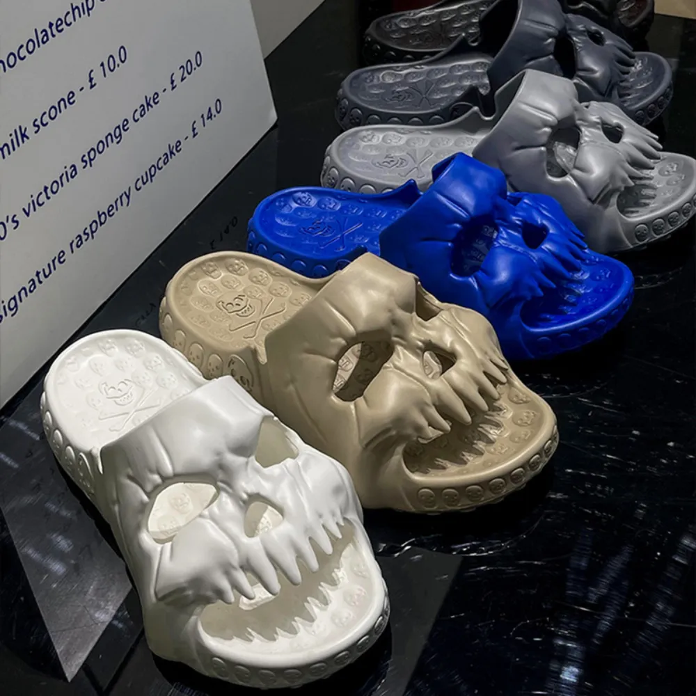 Modern Dark Solid Skull Slippers