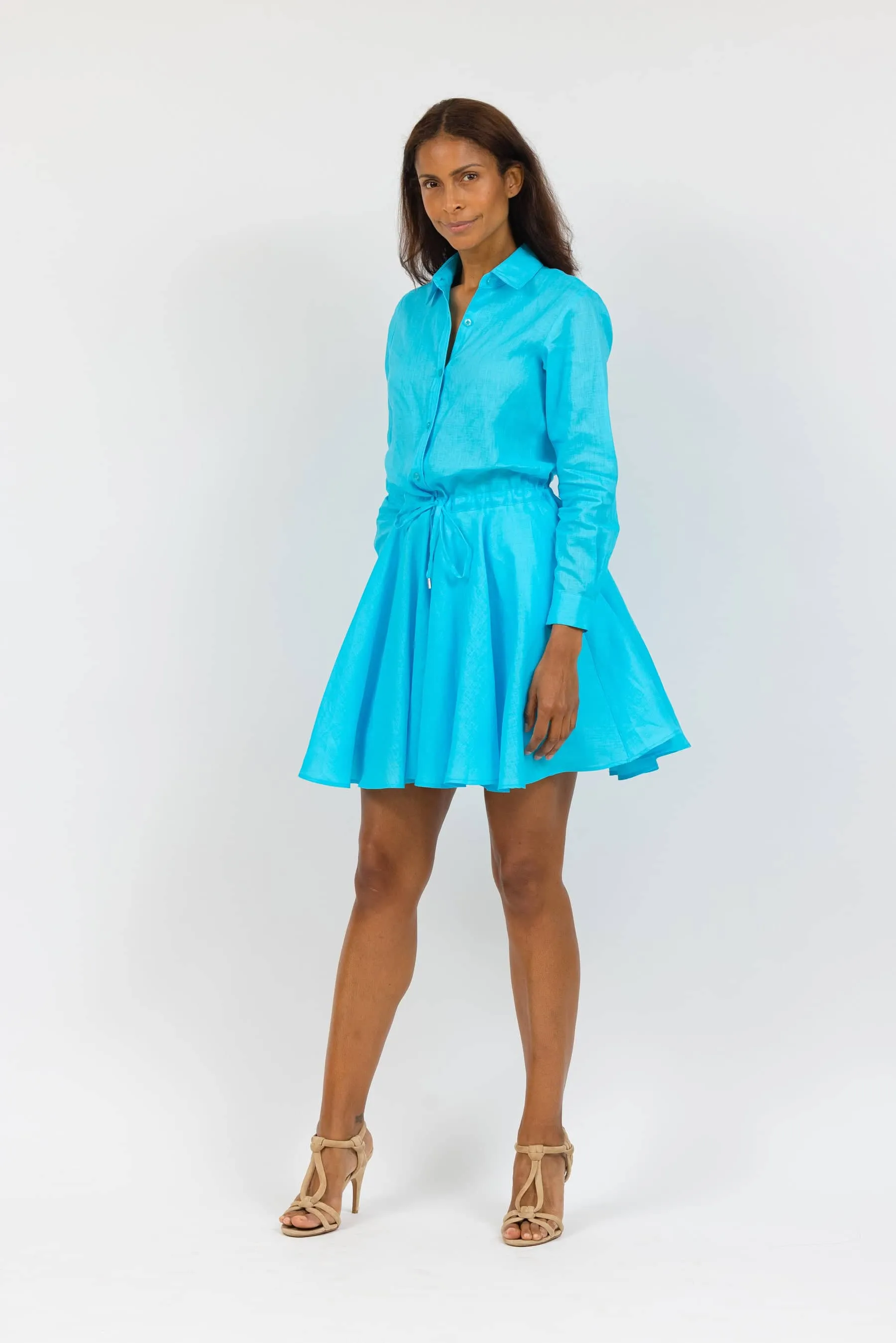 Monaco Linen Dress - Aqua