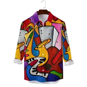 Musical Instruments Abstract Geometric Print Long Sleeve Shirt 2408004928