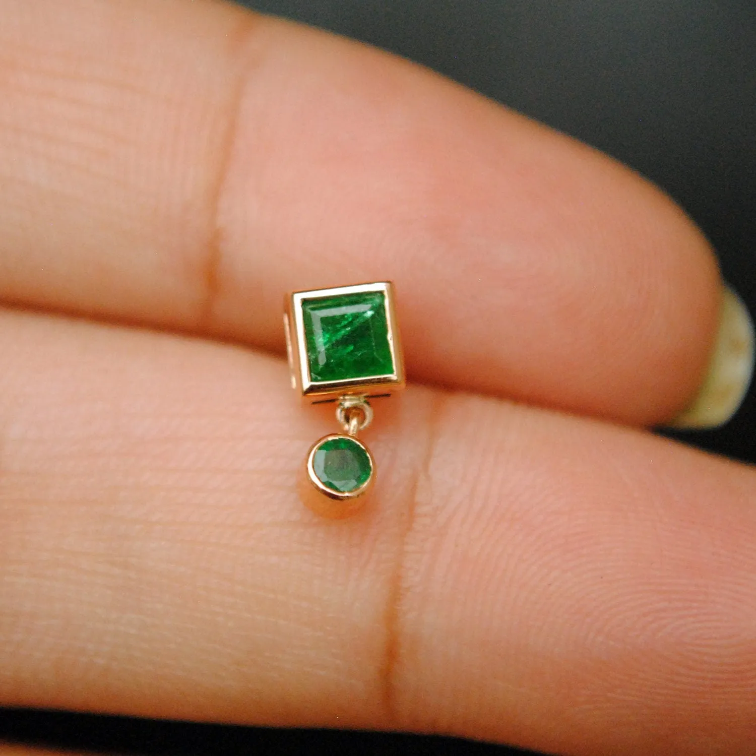 Natural Green Emerald Dangle Stud