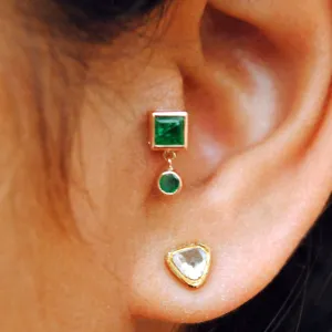 Natural Green Emerald Dangle Stud