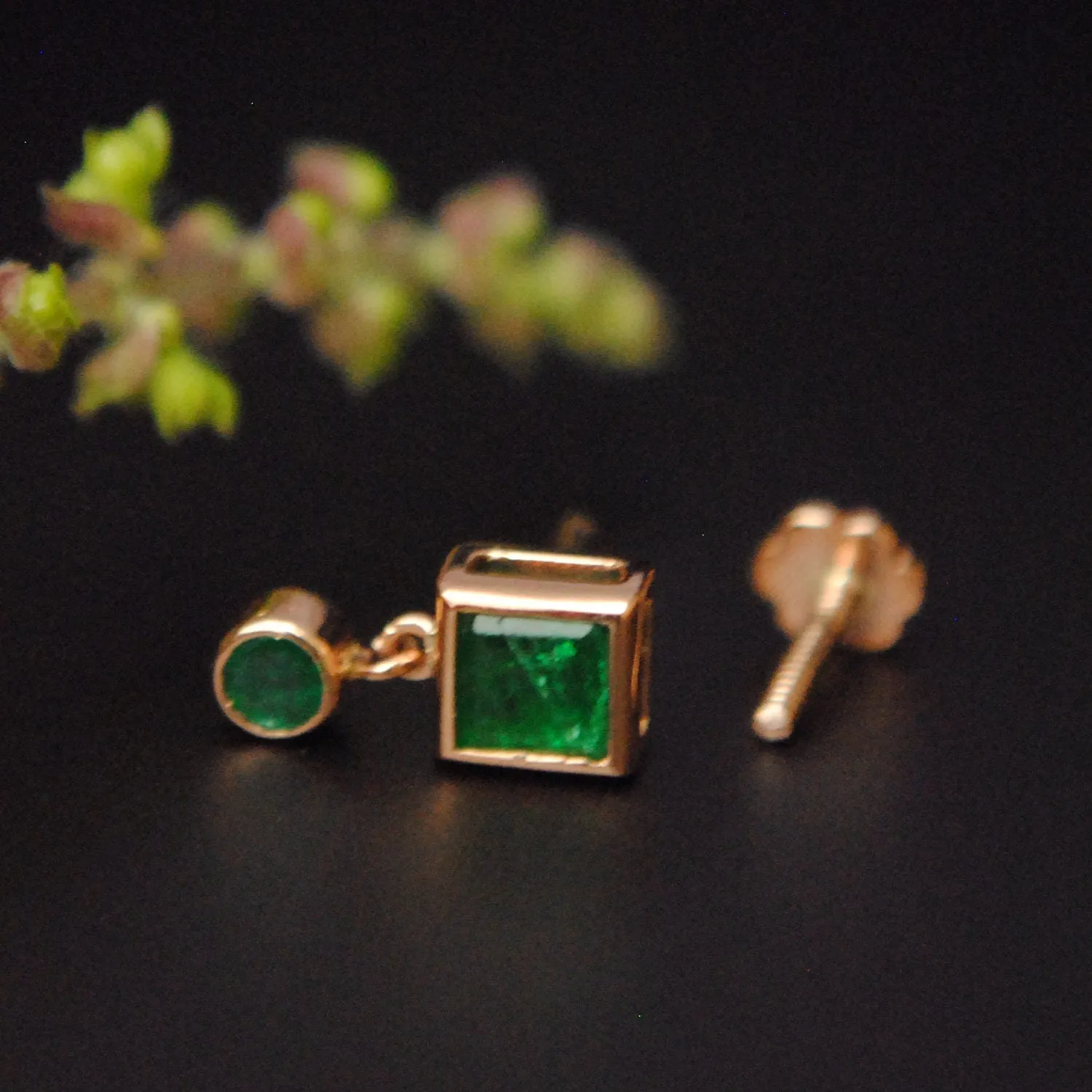 Natural Green Emerald Dangle Stud