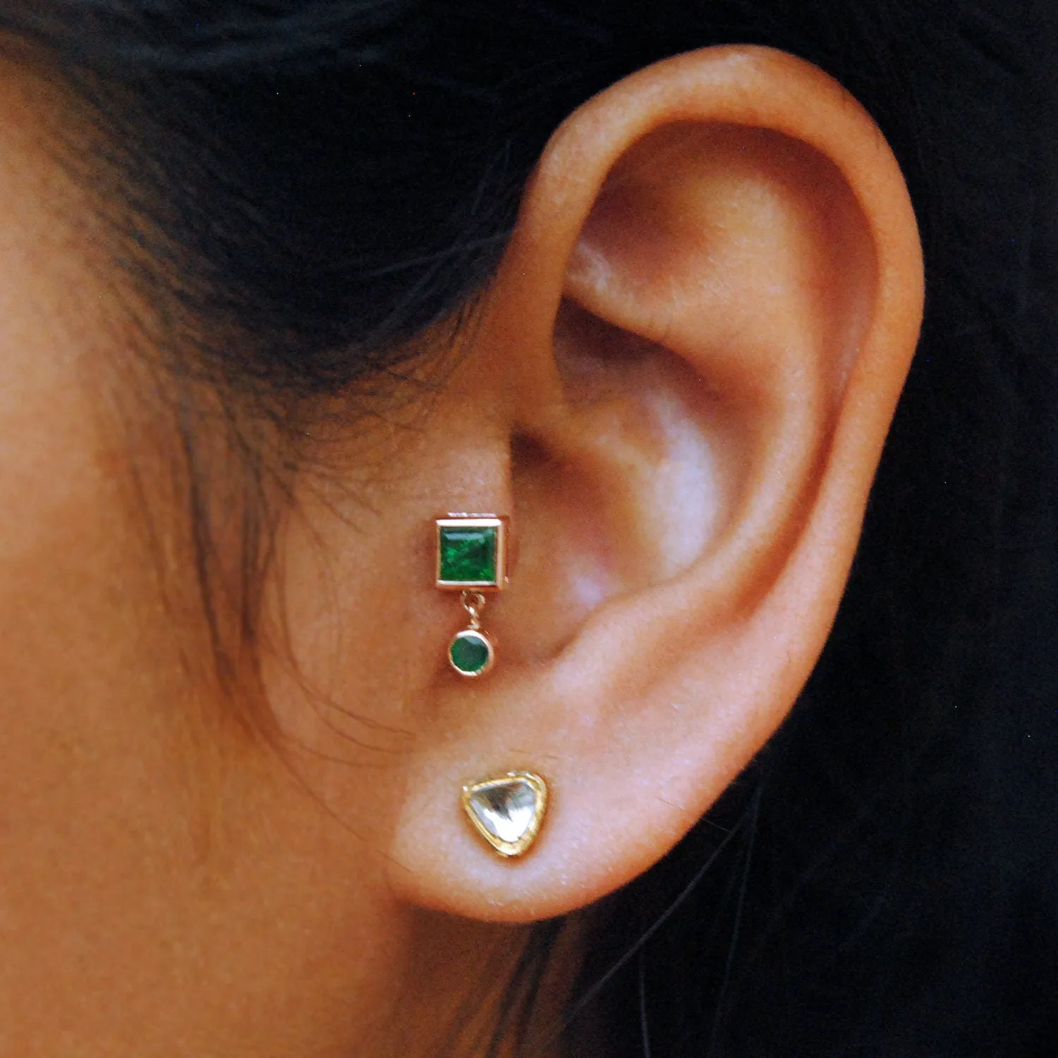 Natural Green Emerald Dangle Stud