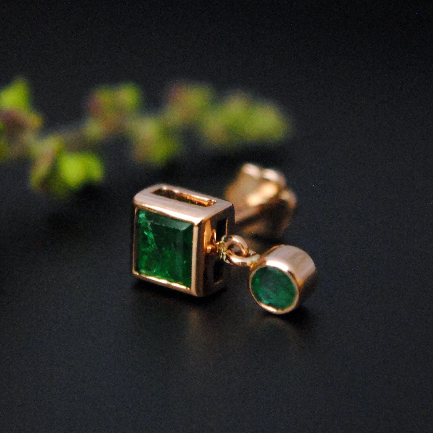 Natural Green Emerald Dangle Stud