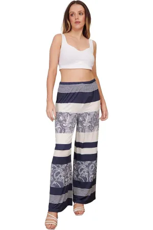 Navy Abstract Print Palazzo Trouser