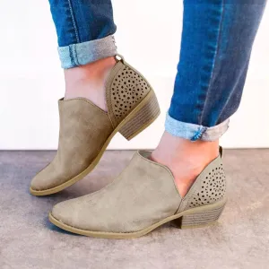 NEW Heel Round Solid Hollow Shallow Short Women's Mouth Boots Color Fashion Toe Women's Boots Wedge Heel Boots, Khaki, Sz 10