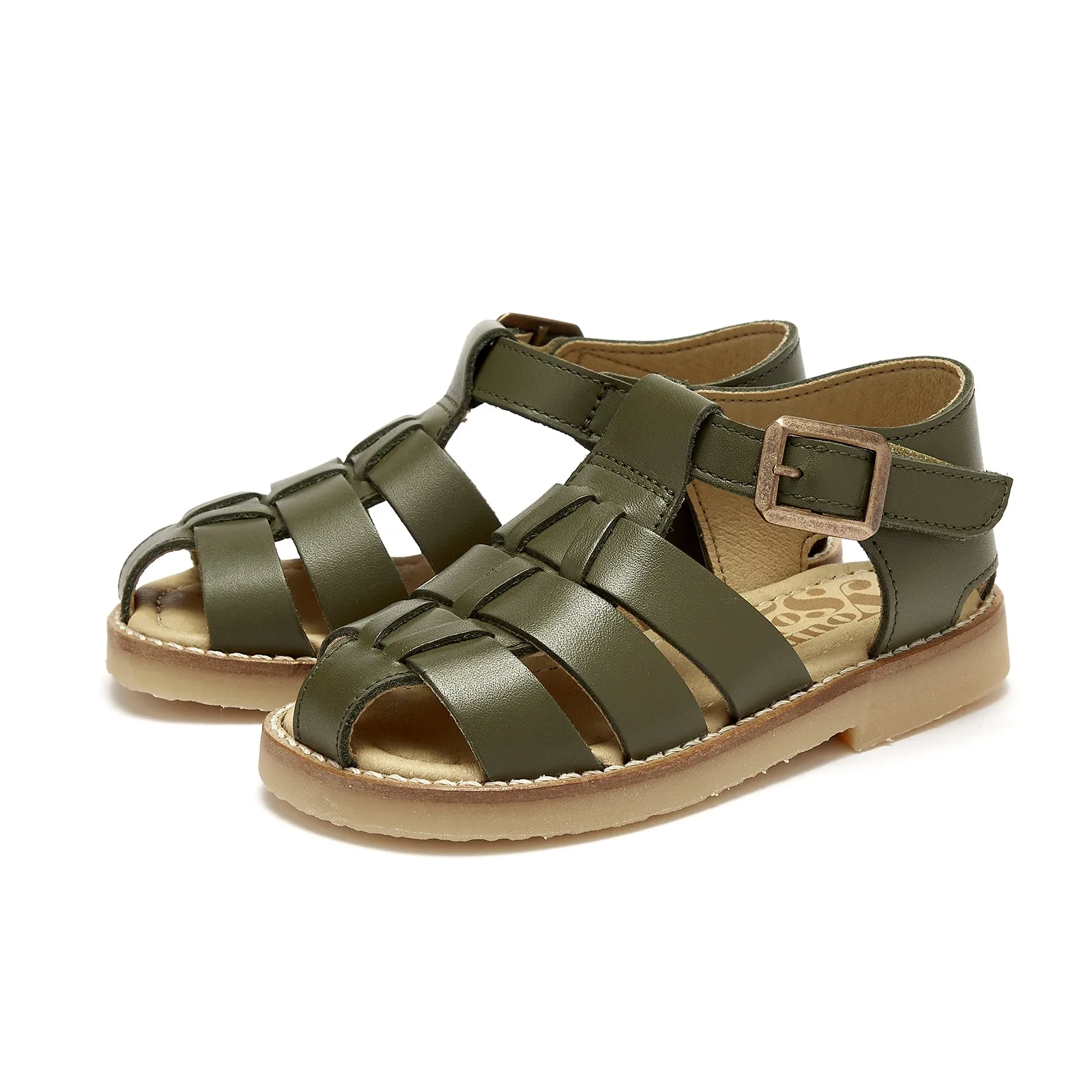 Noah Leather Strap Fisherman Sandals (Olive)