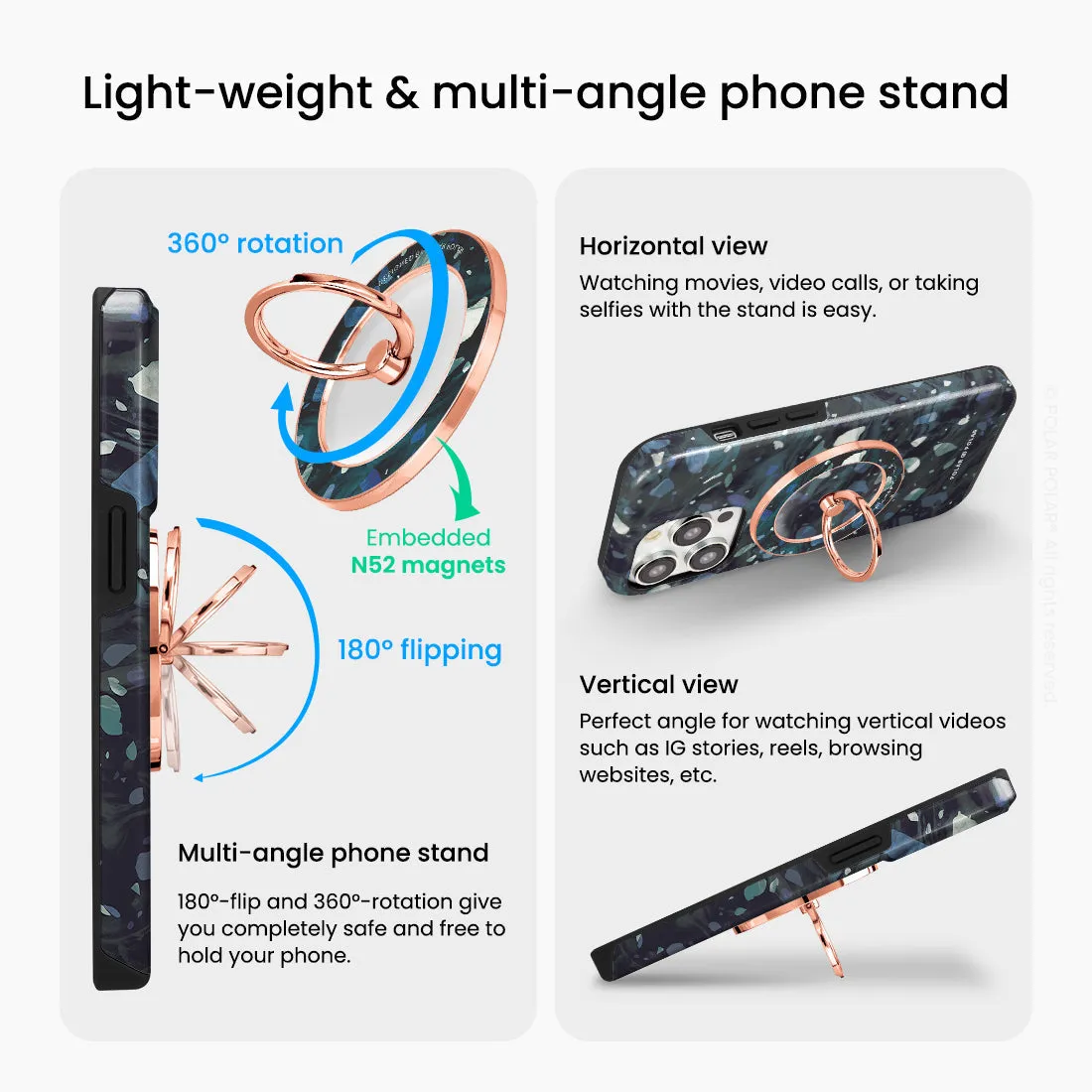 Nordic Terrazzo Gem - Rose Gold MagSafe Phone Grip and Ring Holder Stand