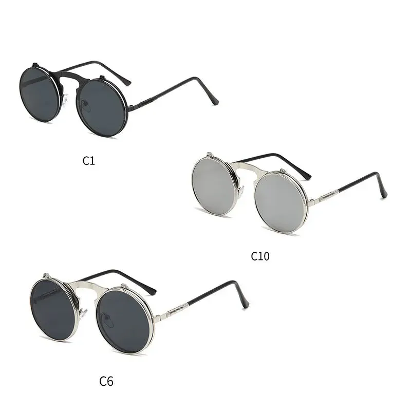 Old Metal Steampunk Flip Sunglasses