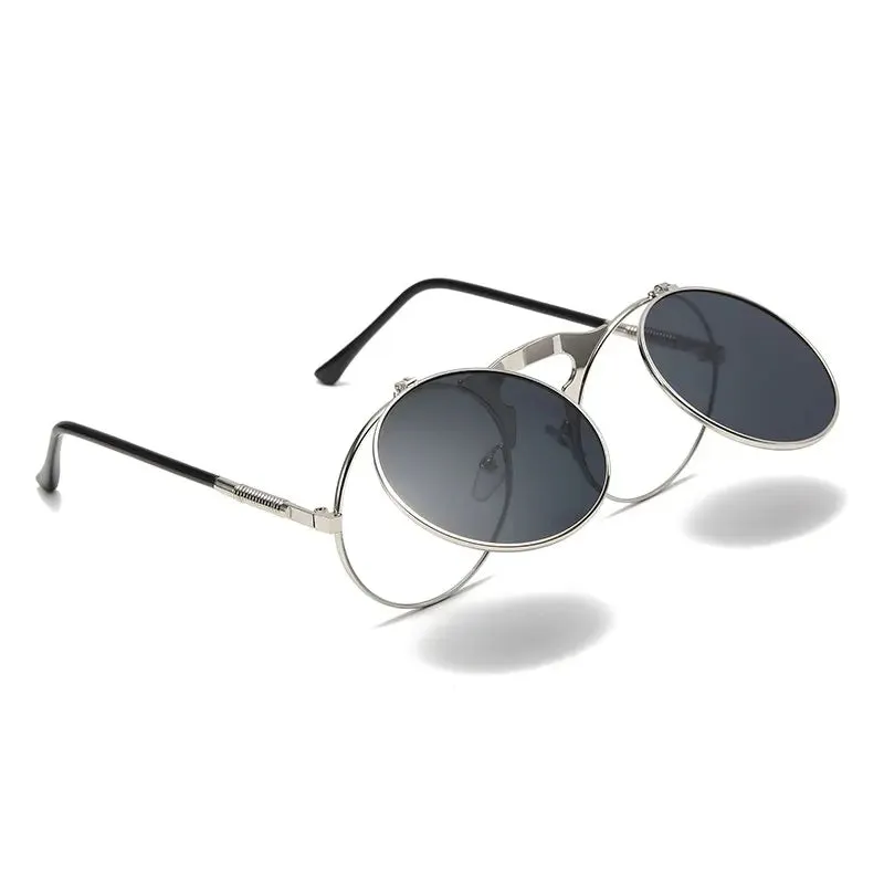 Old Metal Steampunk Flip Sunglasses