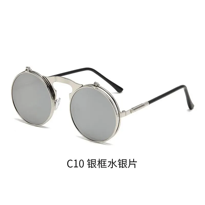 Old Metal Steampunk Flip Sunglasses