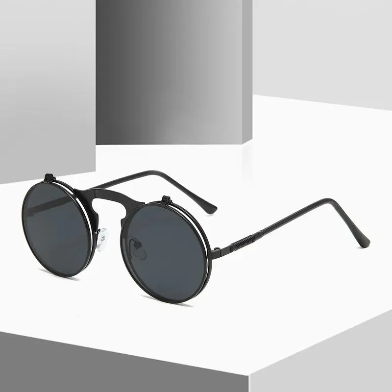 Old Metal Steampunk Flip Sunglasses